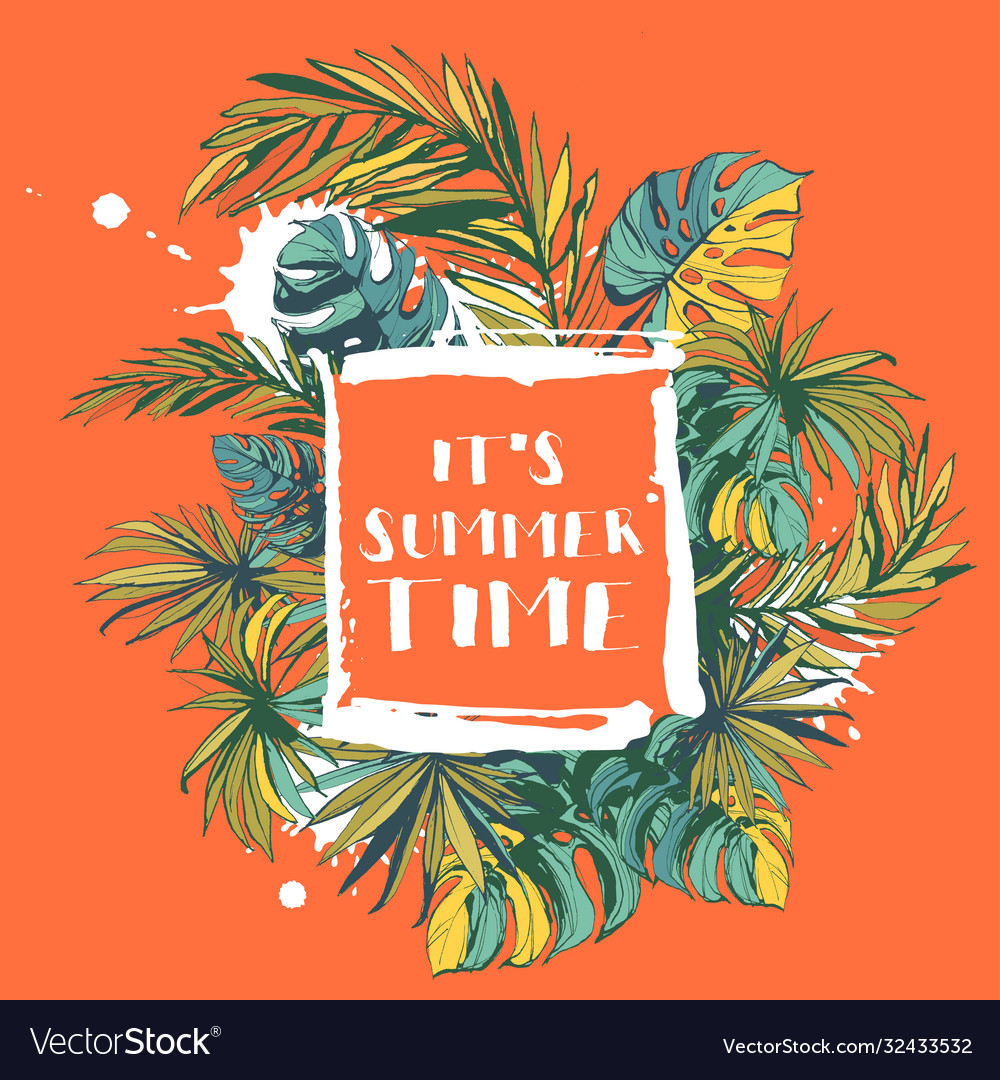 Tropical floral summer party poster with palm Vector Image