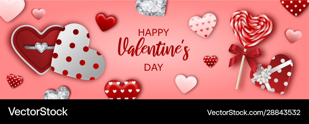 Valentines Day Banner With Heart Shaped Gift Box Vector Image