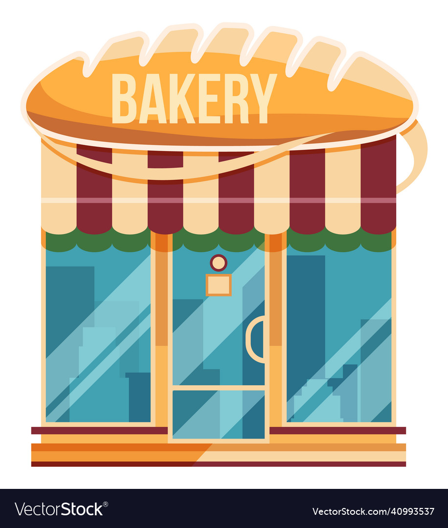 Bakery facade cartoon street store with striped Vector Image