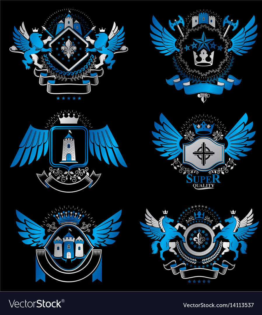 Collection of heraldic decorative coat of arms Vector Image