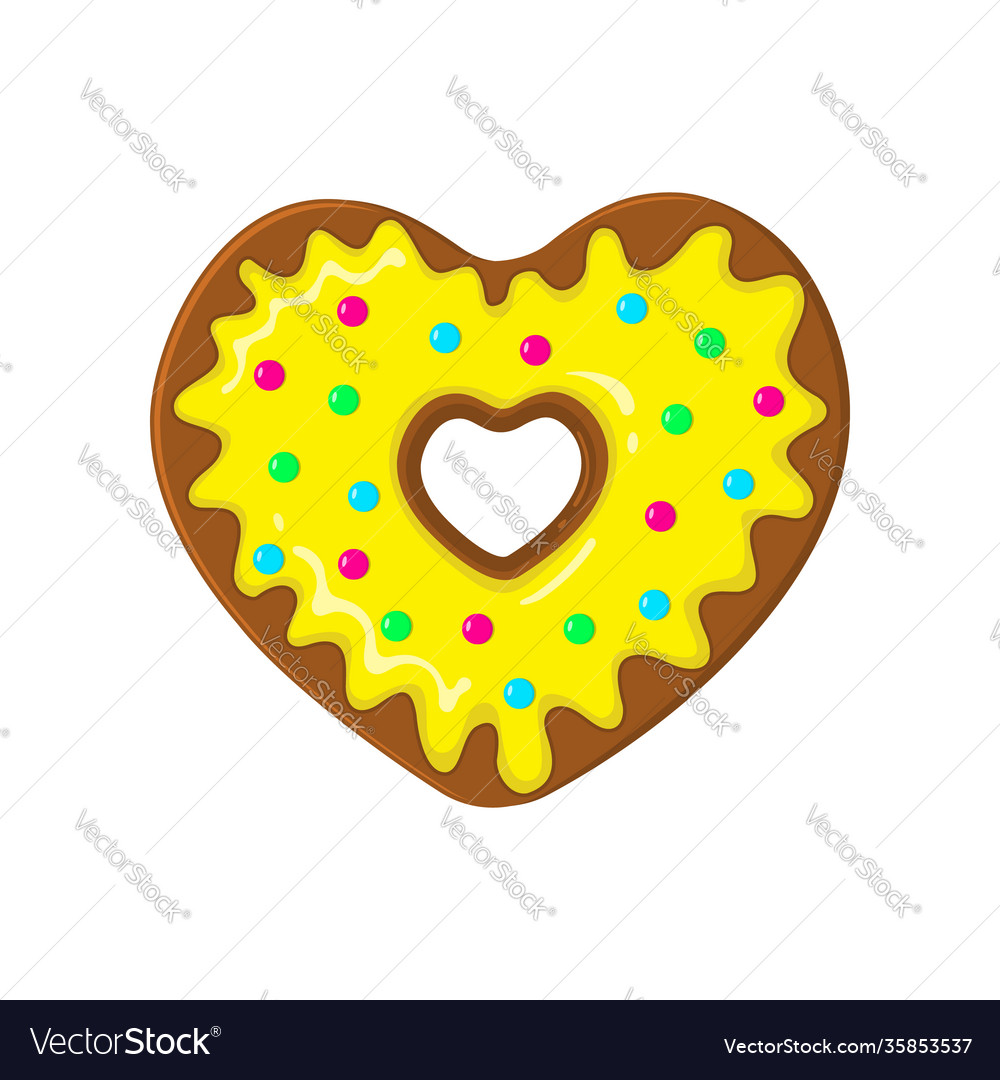 Heart shaped donut with yellow sugar icing