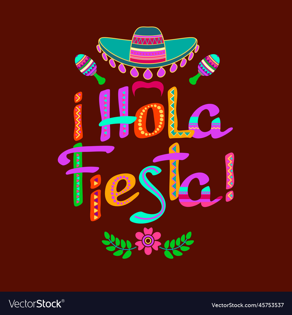 Hola fiesta decorated logo cartoon letters