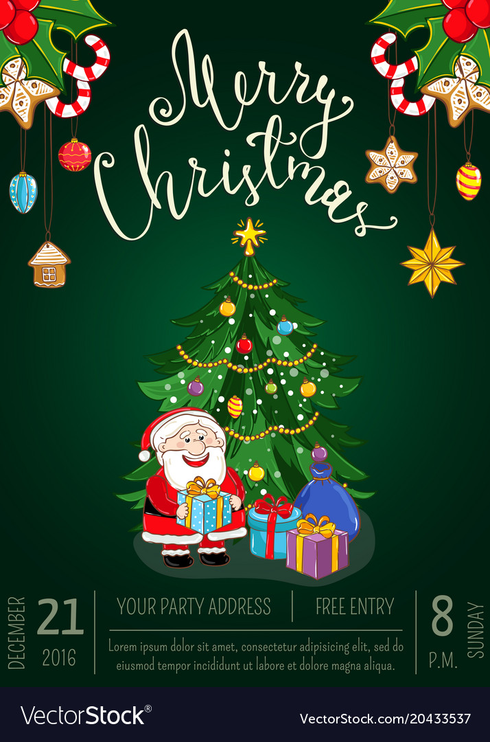 Merry christmas poster for holiday party promo Vector Image