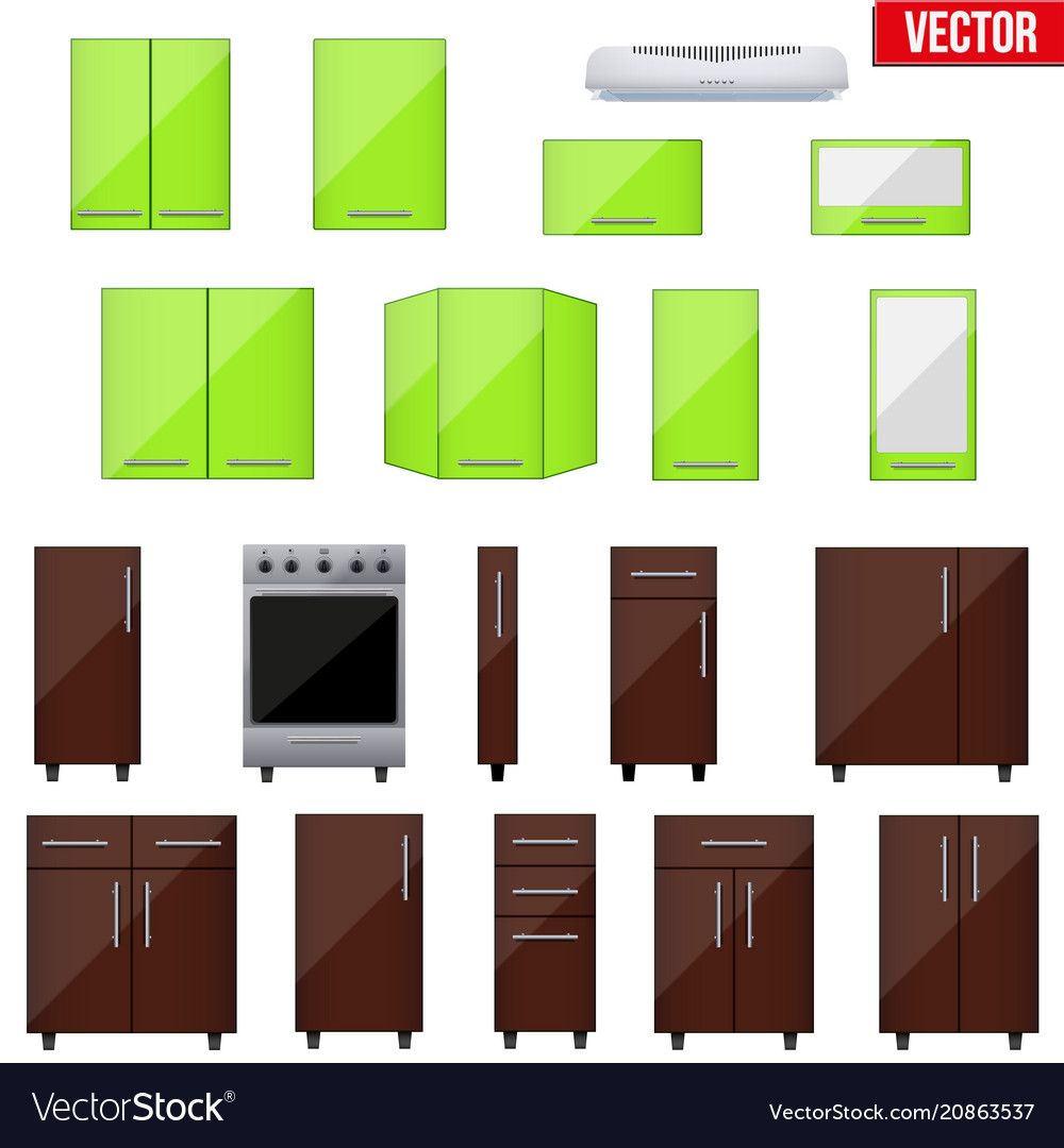 Set of realistic modular kitchen objects Vector Image