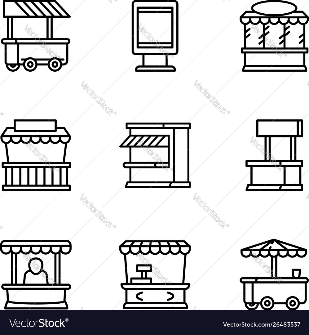 Street market icon set outline style Royalty Free Vector