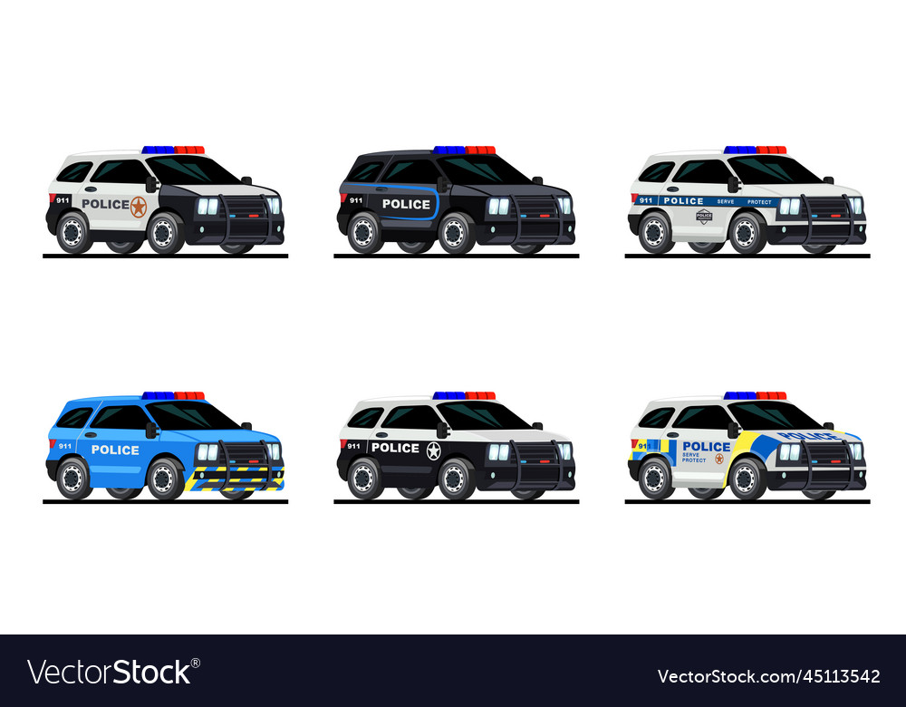 Police cars set Royalty Free Vector Image - VectorStock