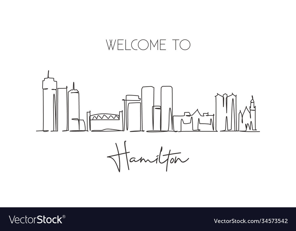 Single continuous line drawing hamilton skyline Vector Image