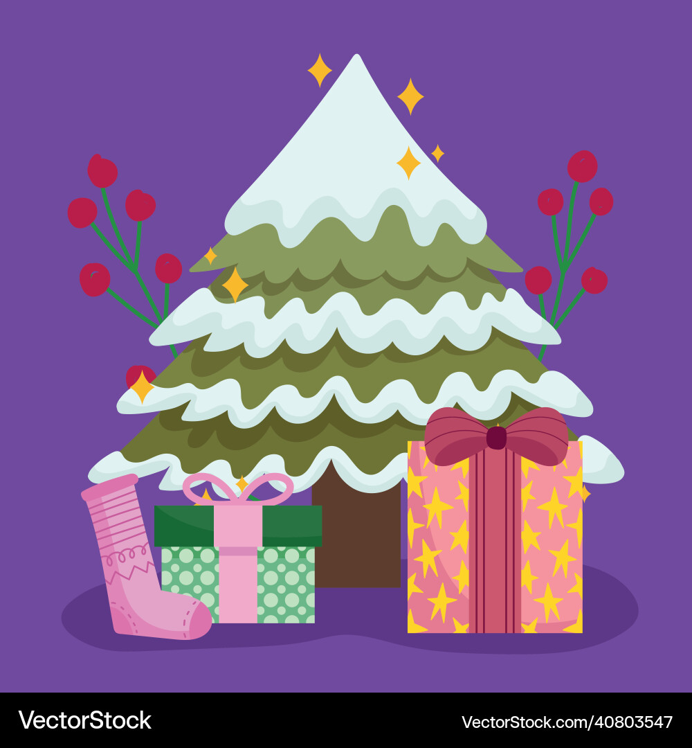 Christmas tree and present boxes Royalty Free Vector Image
