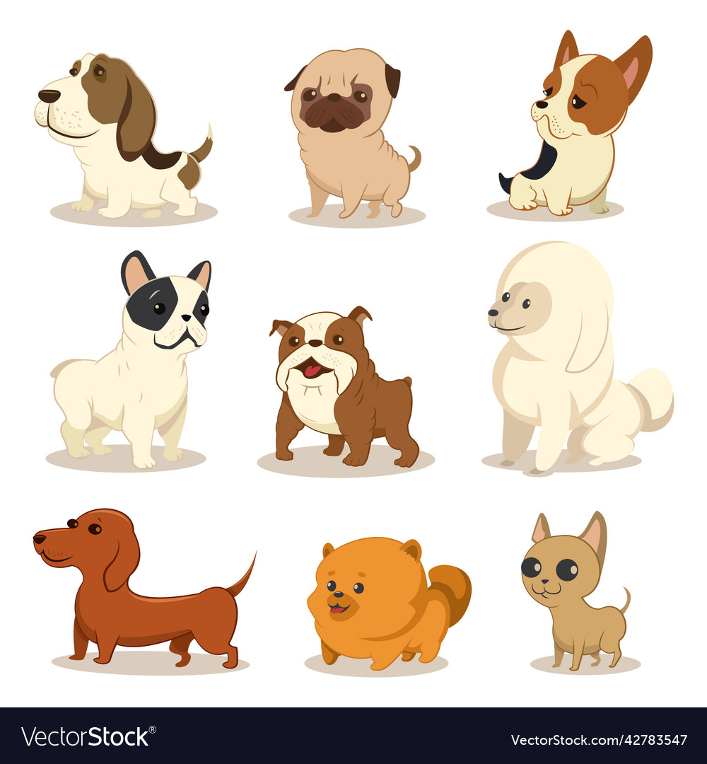 Cute funny dog cartoon set Royalty Free Vector Image