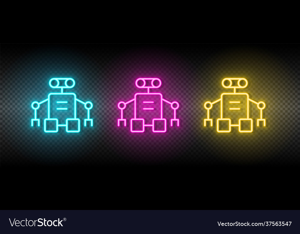 Cute robot neon icon set Royalty Free Vector Image