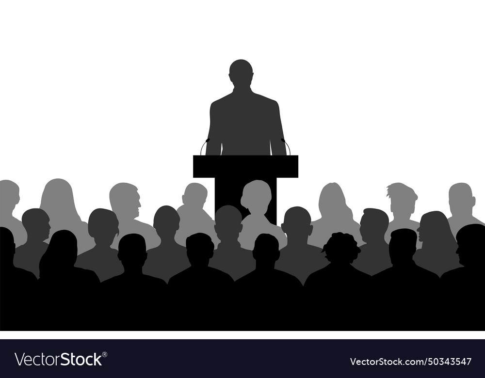 Leader man near tribune and crowd of people Vector Image