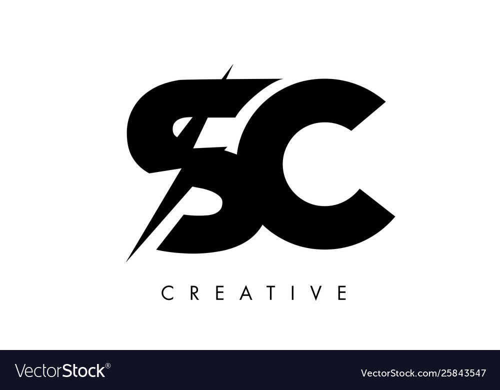 Sc letter logo design with lighting thunder bolt