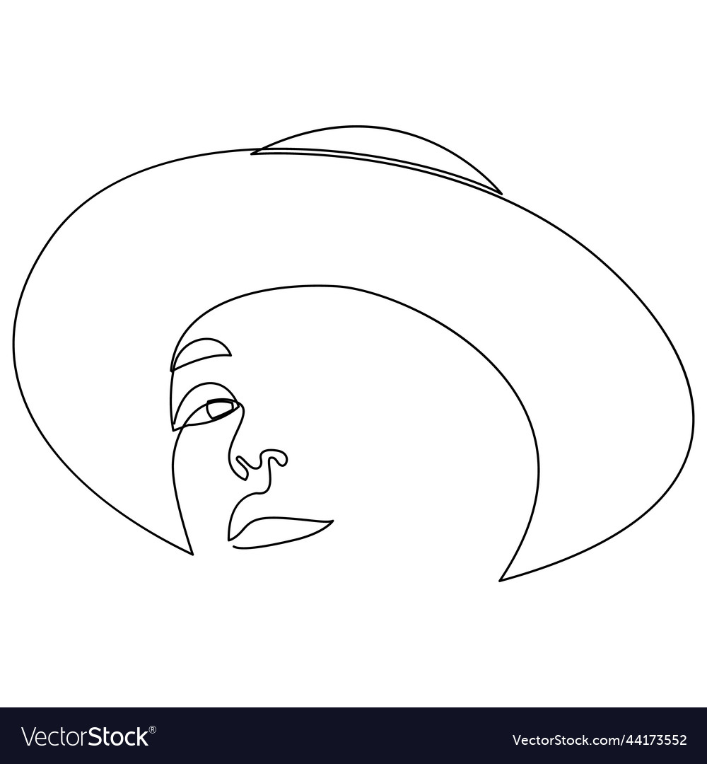 Continuous line drawing of woman wearing hat