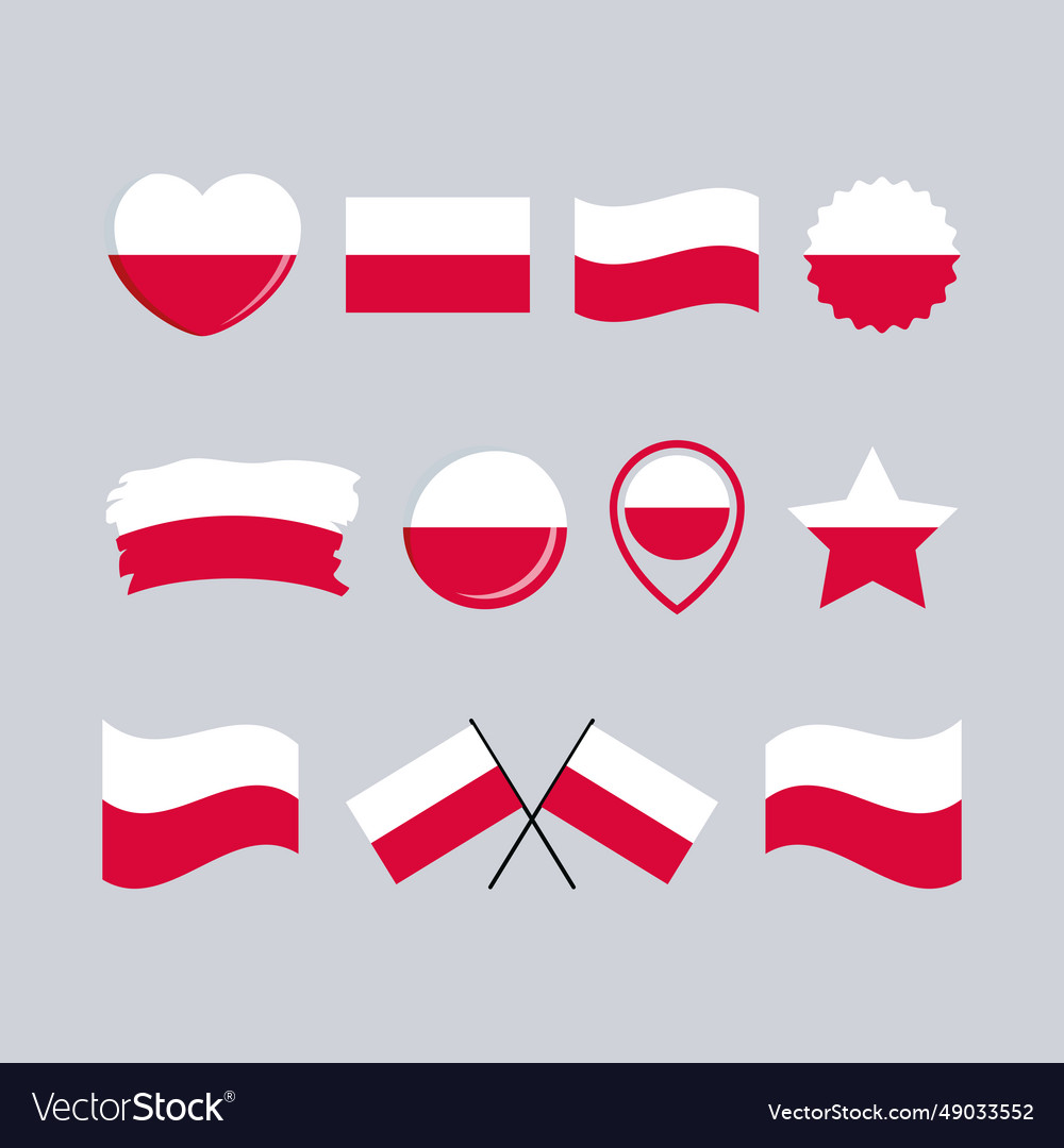 Poland Flag Icon Set On A Gray Background Vector Image