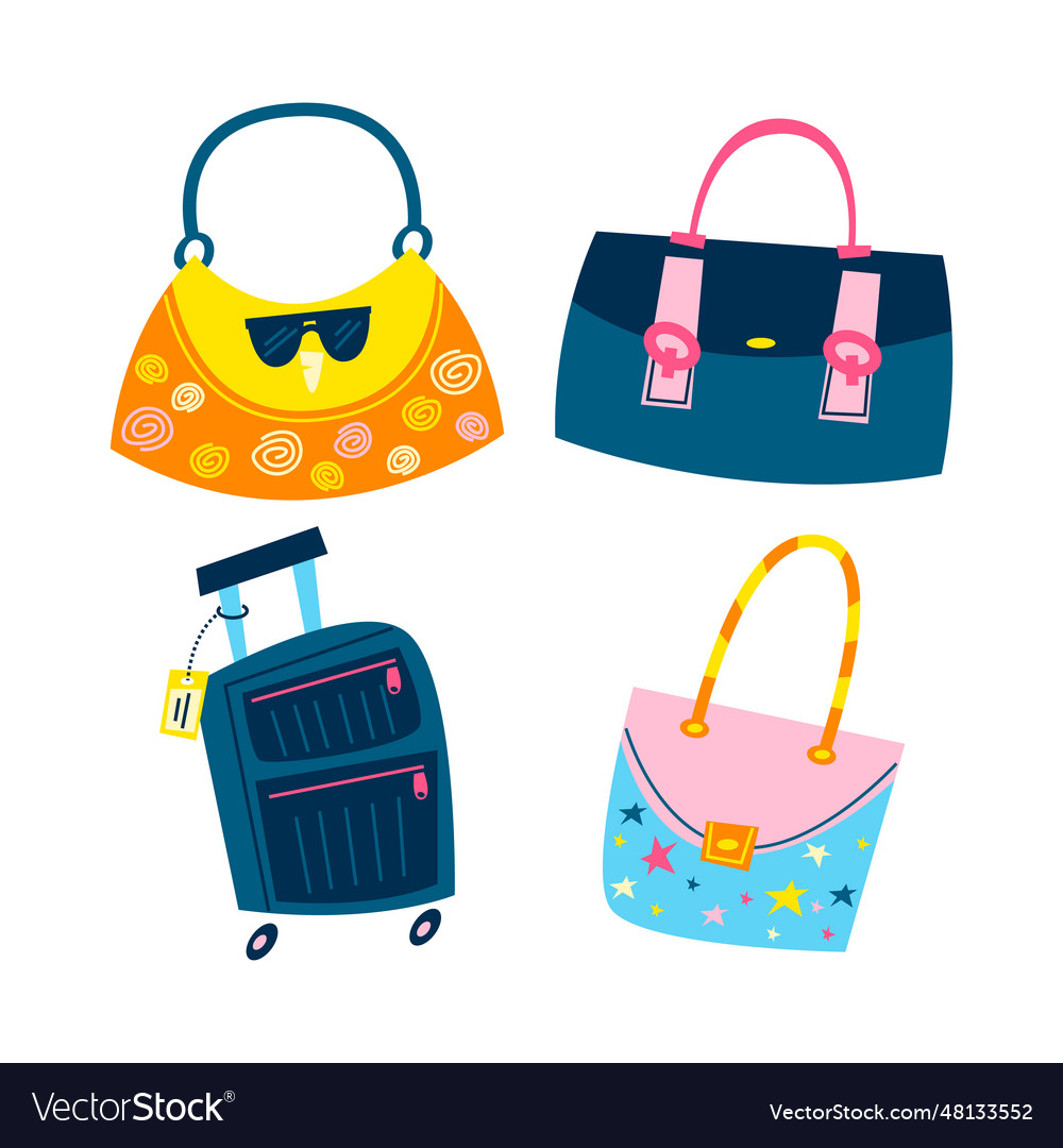 Retro cartoon bags suitcases stickers set