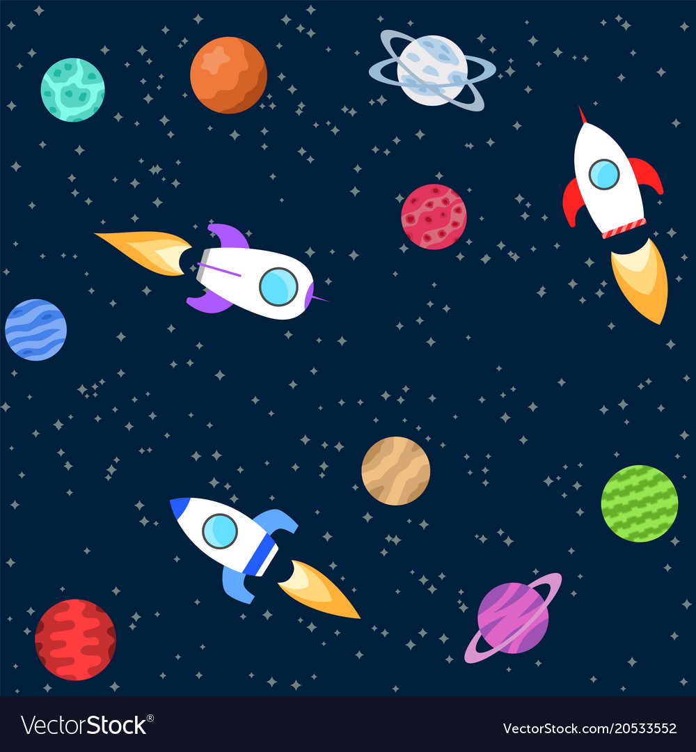 Seamless background of space objects planets Vector Image