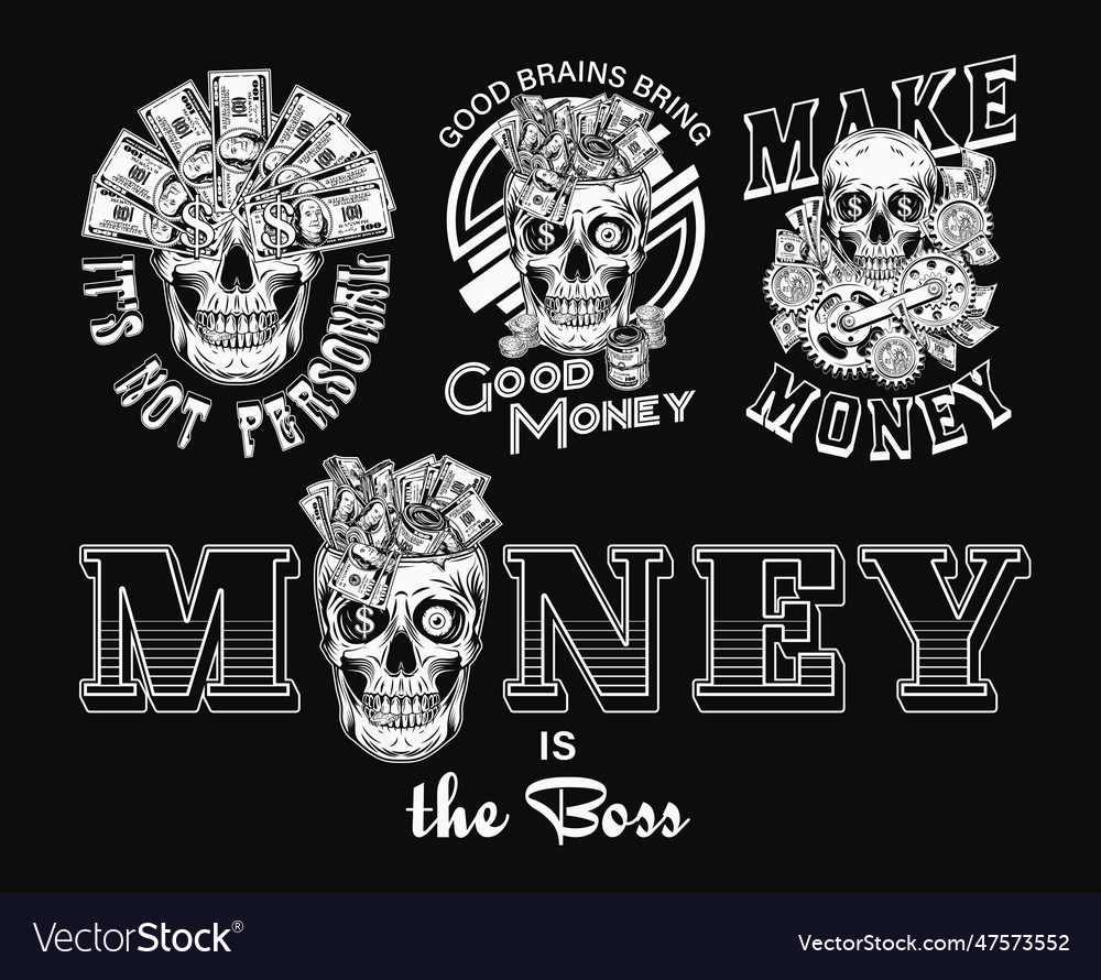 Set of money vintage labels with skull text