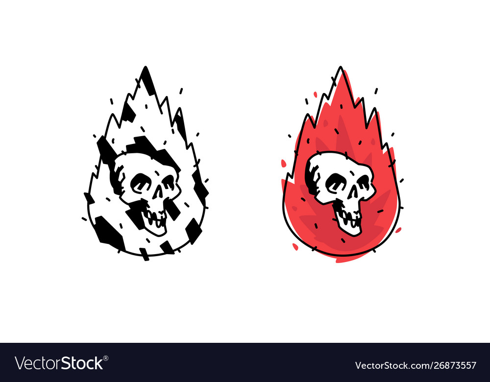 A burning white skull icon image is isolated