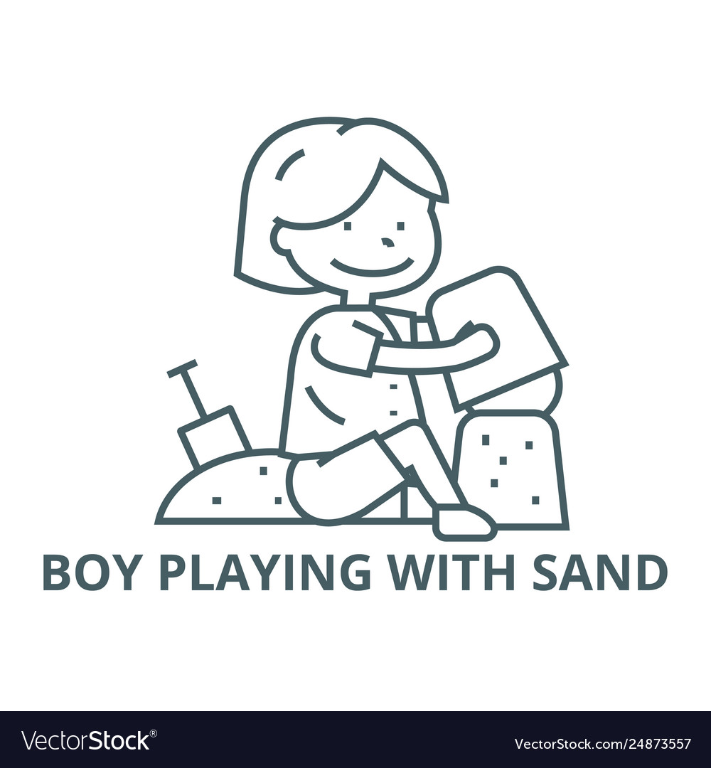 Junge spielen mit sand Linie Icon