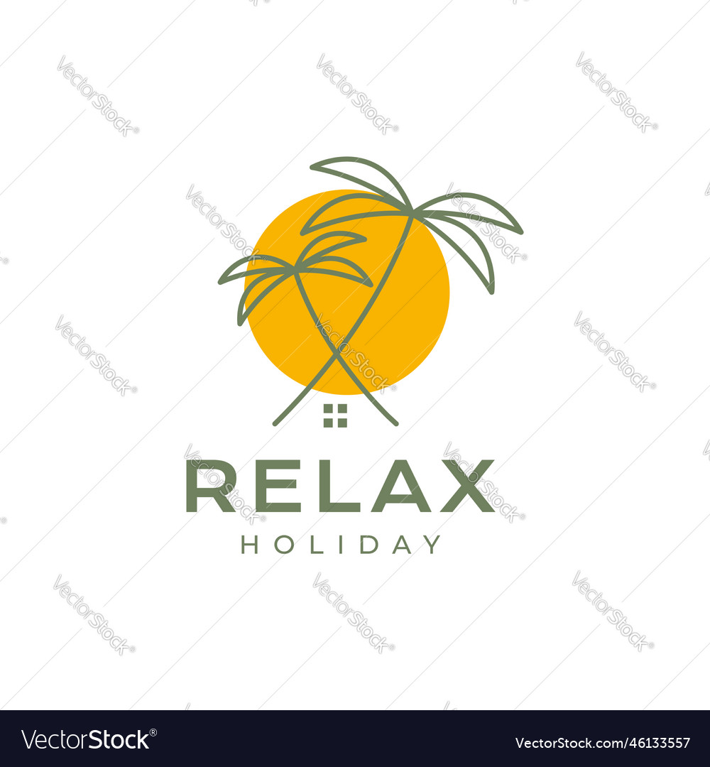 Coconut trees and sunset relax holiday minimalist Vector Image