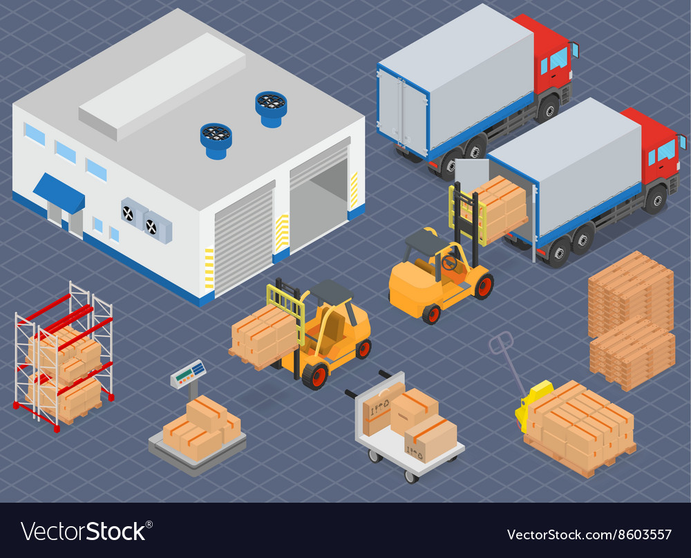 Loading or unloading a truck in warehouse Vector Image