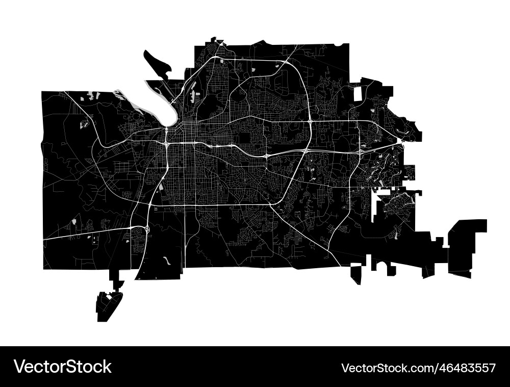Montgomery alabama map detailed black Royalty Free Vector
