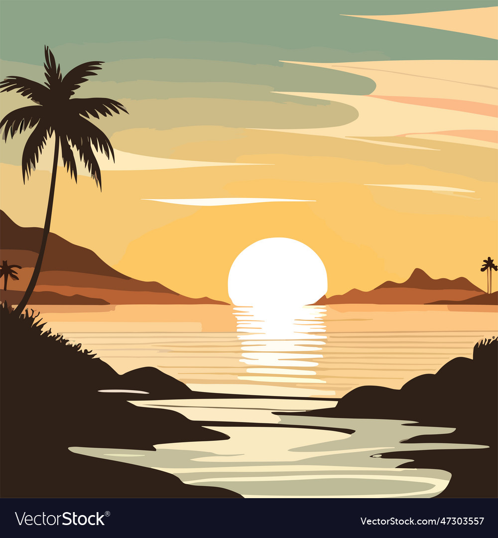 Tropical beach with palm trees and sea Royalty Free Vector