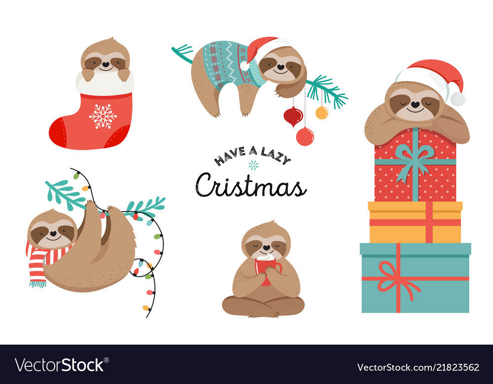 Download Cute sloths funny christmas with Royalty Free Vector Image