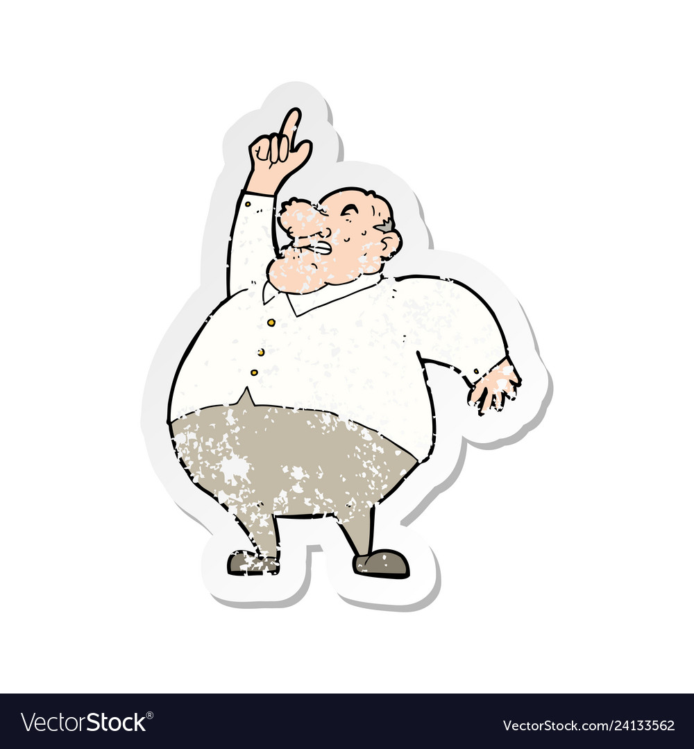 Retro distressed sticker of a cartoon big fat boss