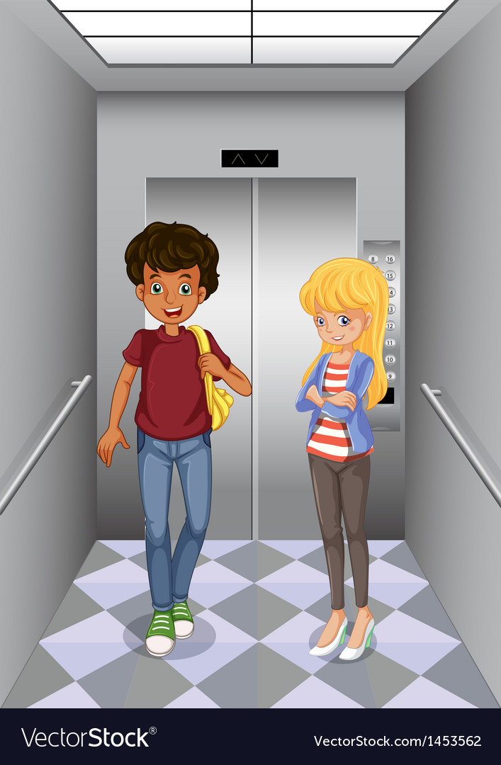 Two teenagers at the elevator Royalty Free Vector Image