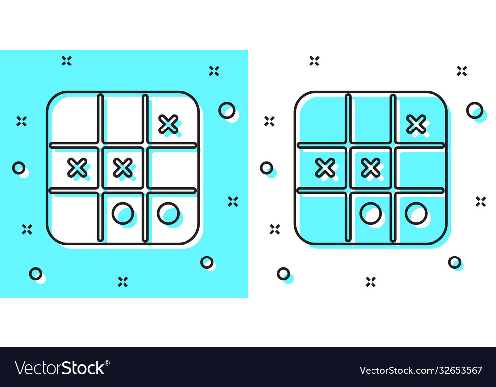 Black line tic tac toe game icon isolated on green