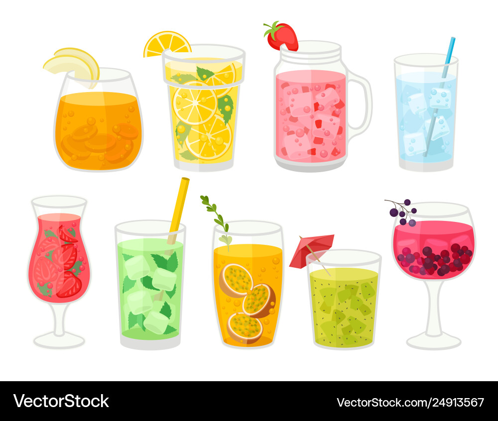 Collection Fresh Cocktails On White Background Vector Image