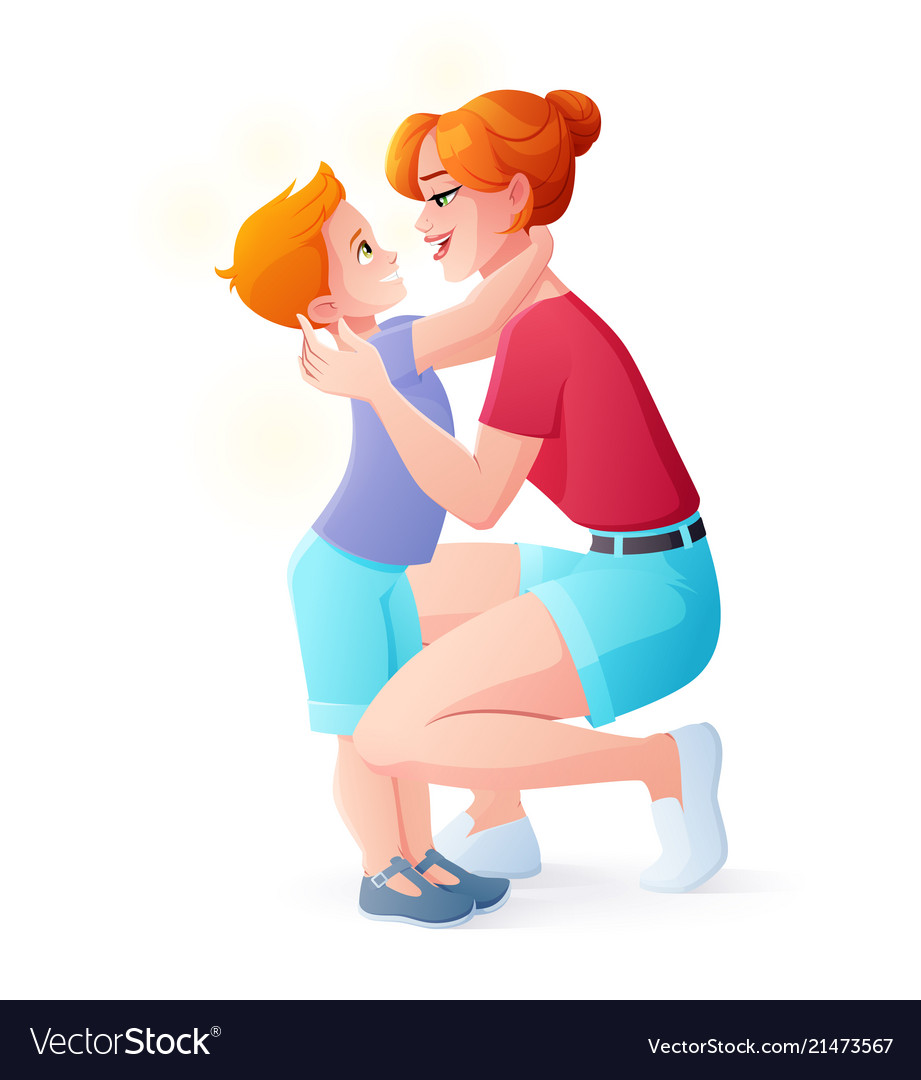 Download Mother hugging her young son Royalty Free Vector Image