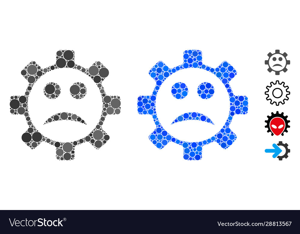 Service gear sad smiley mosaic icon spheric