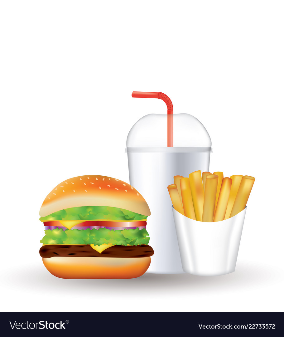 Fast food set soda french fries and burger Vector Image