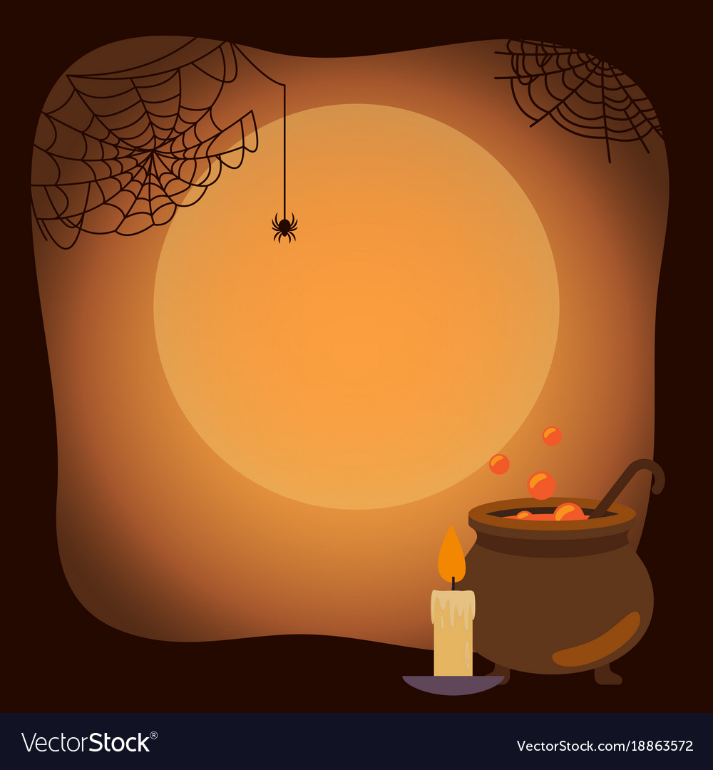 Halloween background with spider webs and vat