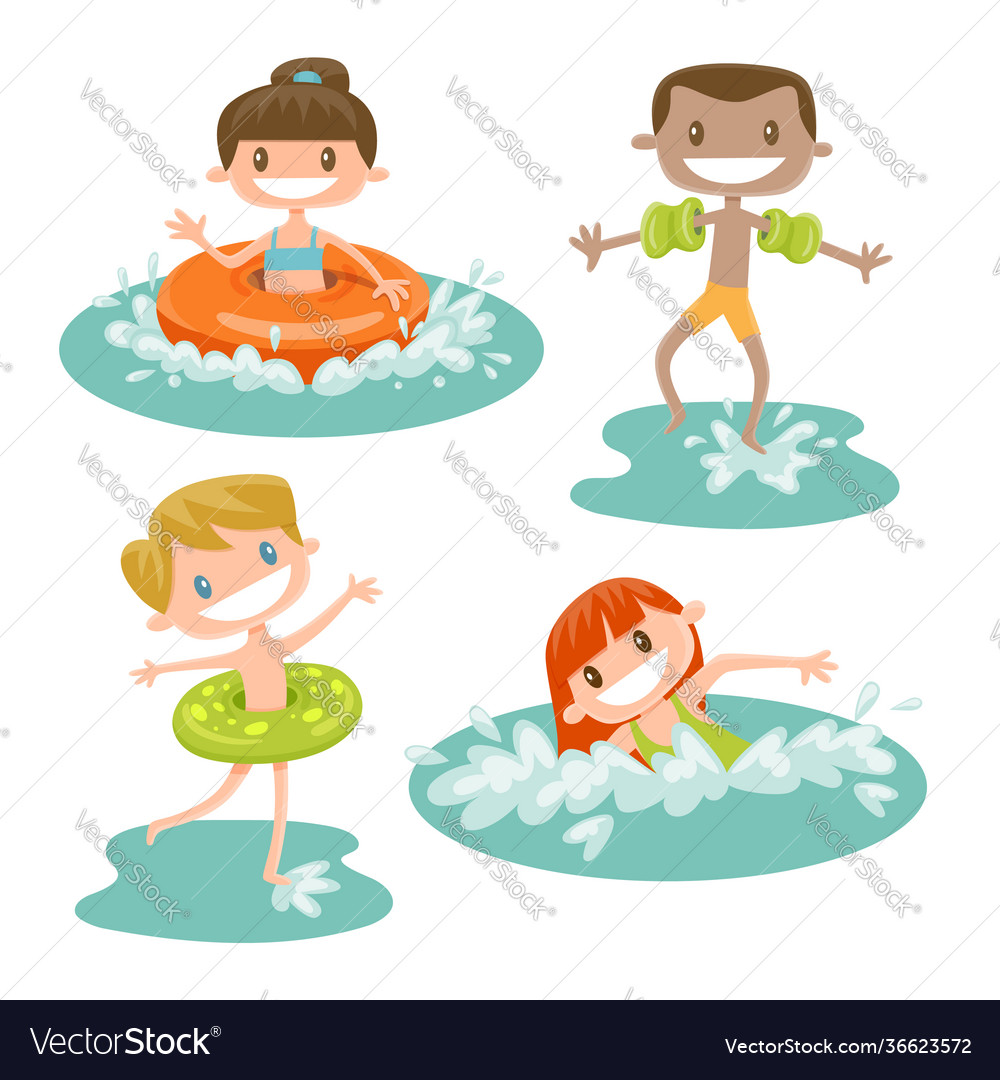 Set isolated cartoon kids playing at beach Vector Image