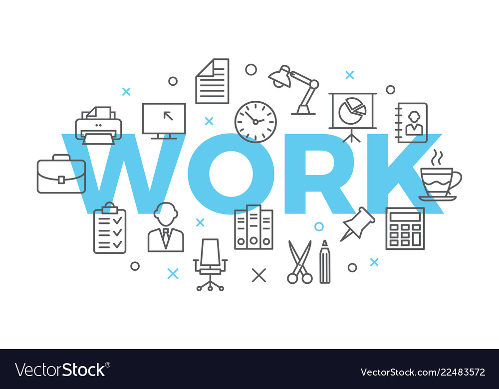 Work concept with icons and signs Royalty Free Vector Image