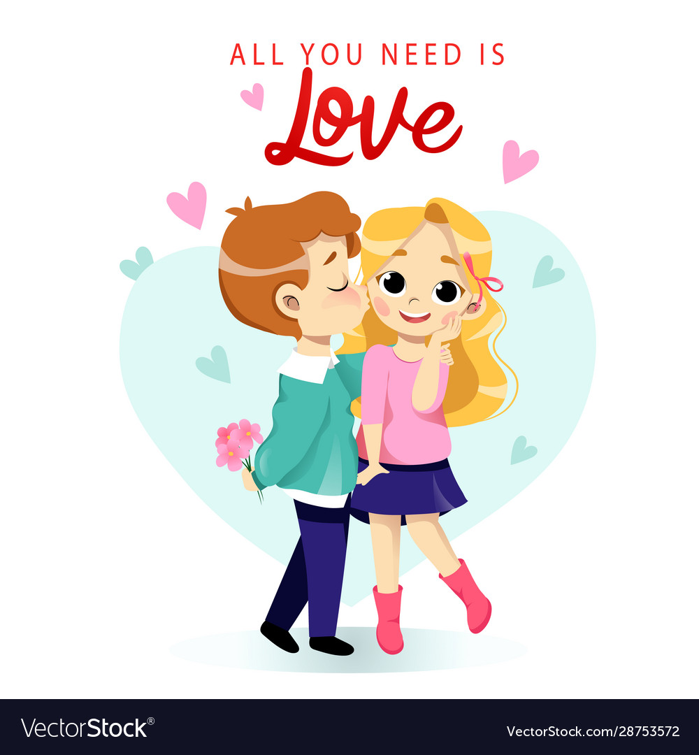 cute couples kissing cartoon