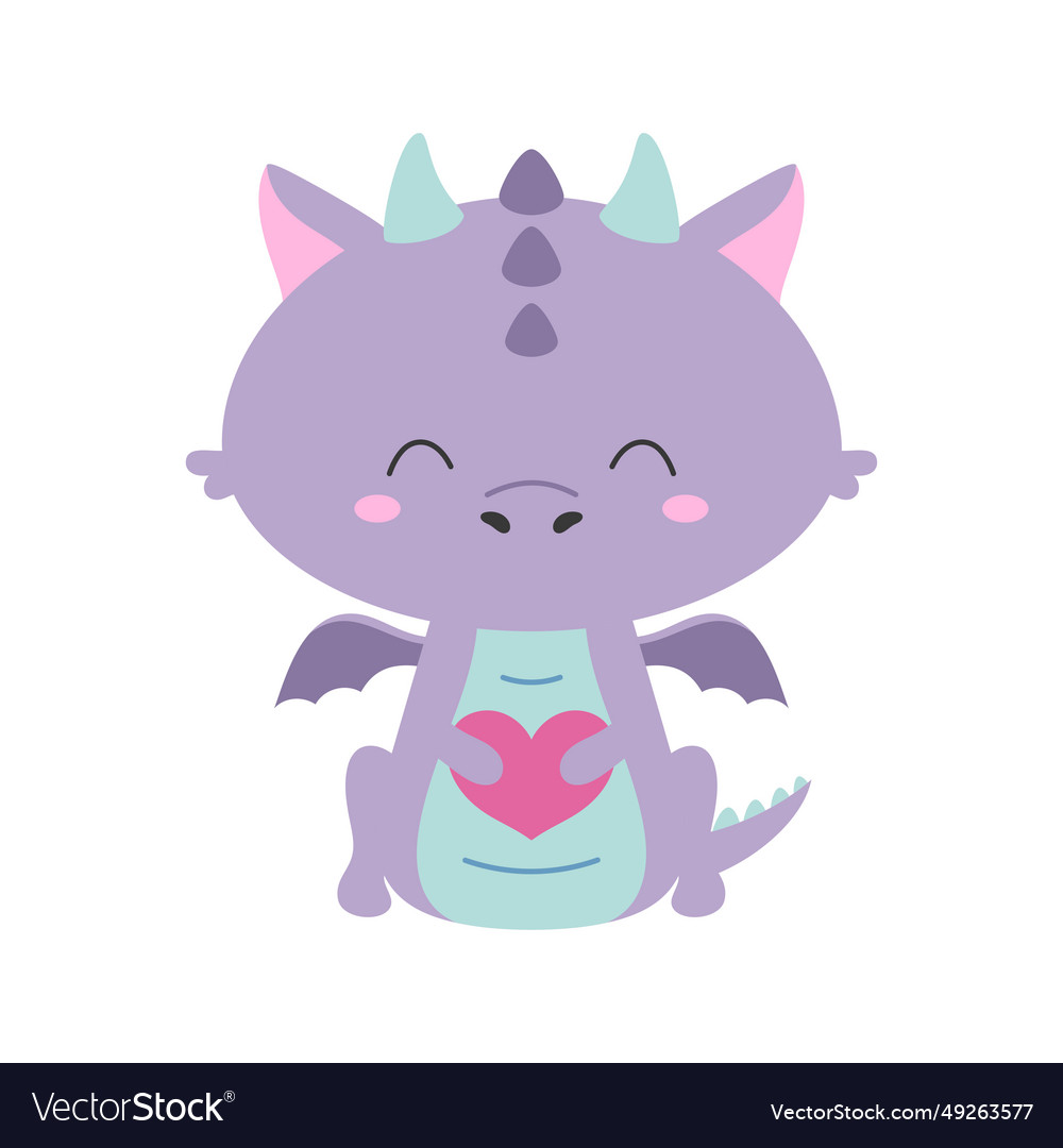 Cute little dragon with heart Royalty Free Vector Image