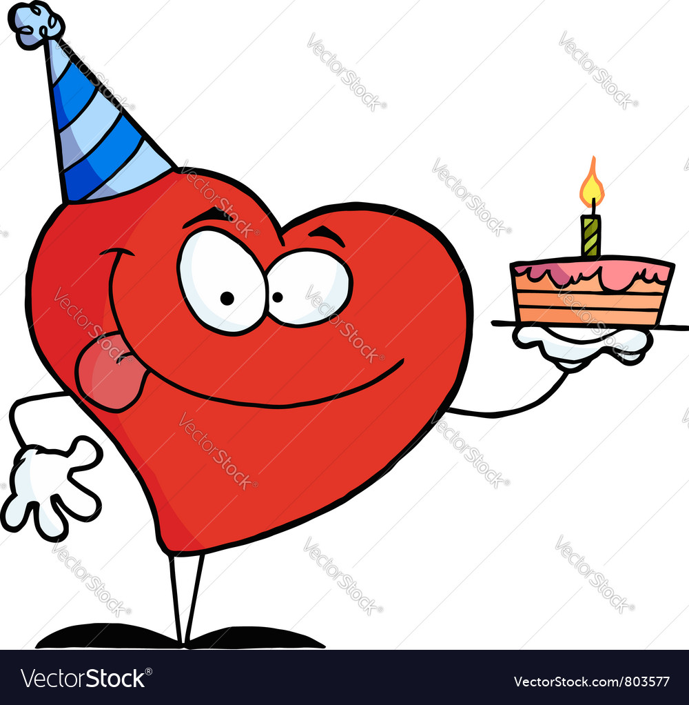 Red Heart Birthday Character Wearing A Hat Vector Image