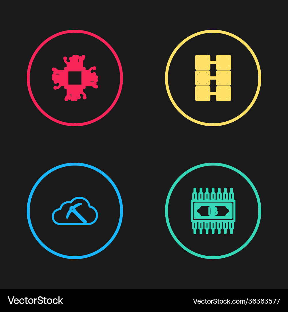 Set line cryptocurrency cloud mining bitcoin Vector Image