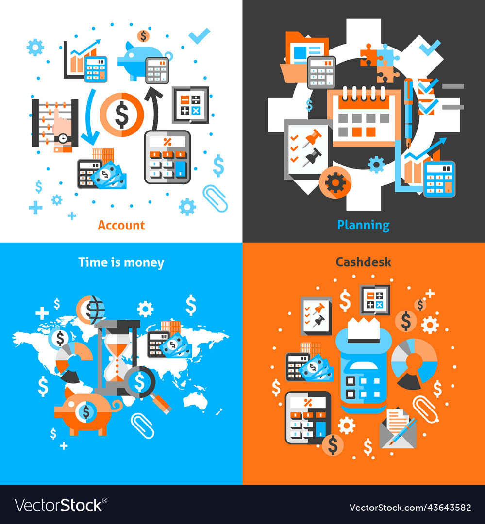 Accounting Icons Set Flat Royalty Free Vector Image