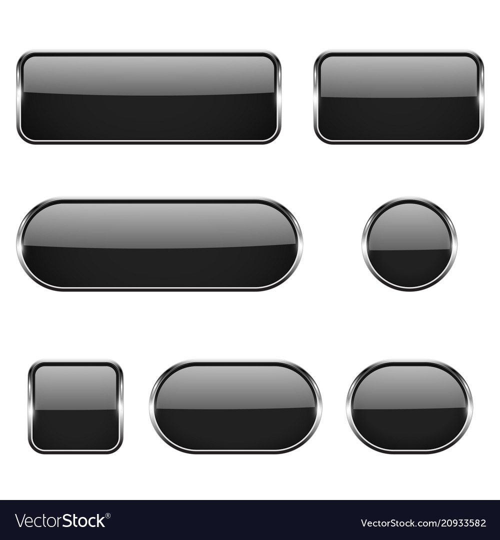 Black glass oval round square buttons Royalty Free Vector