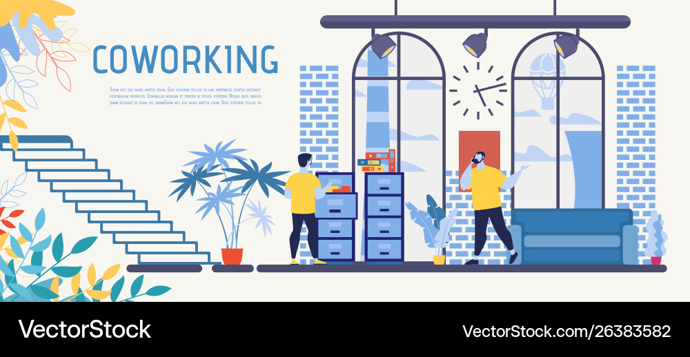 Coworking Center Office Flat Ad Banner Royalty Free Vector