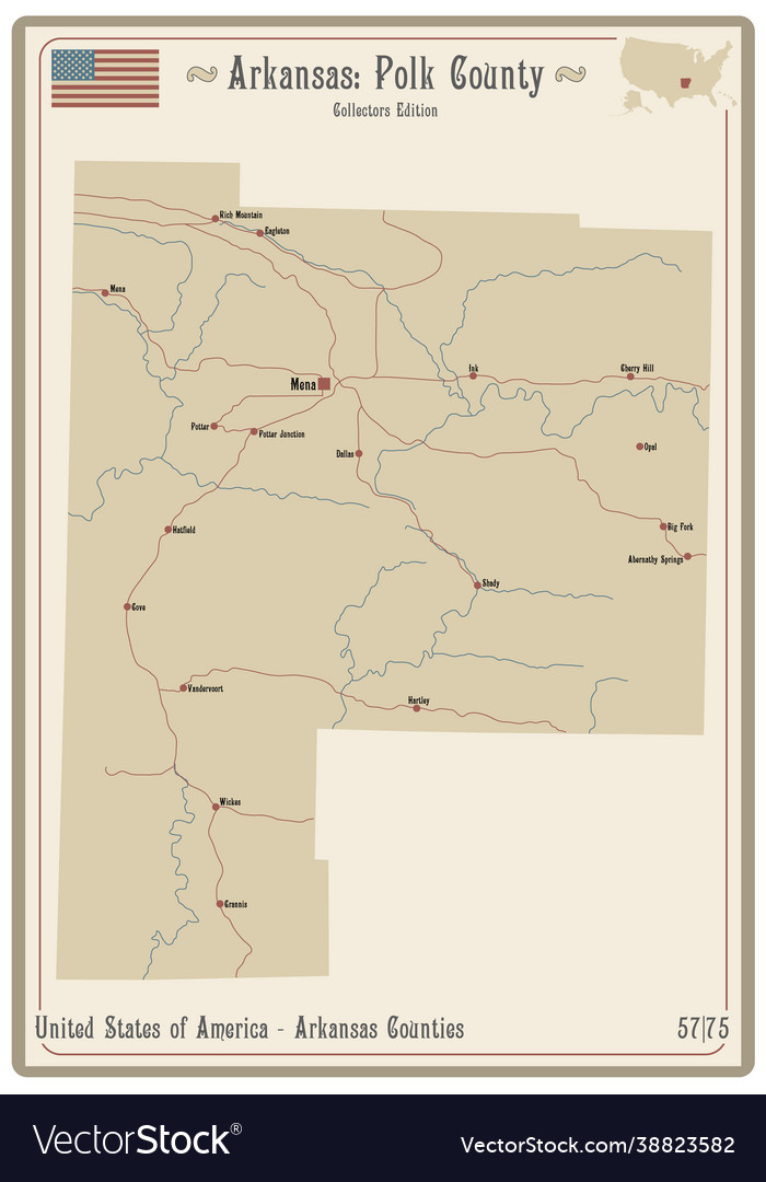 Map polk county in arkansas Royalty Free Vector Image