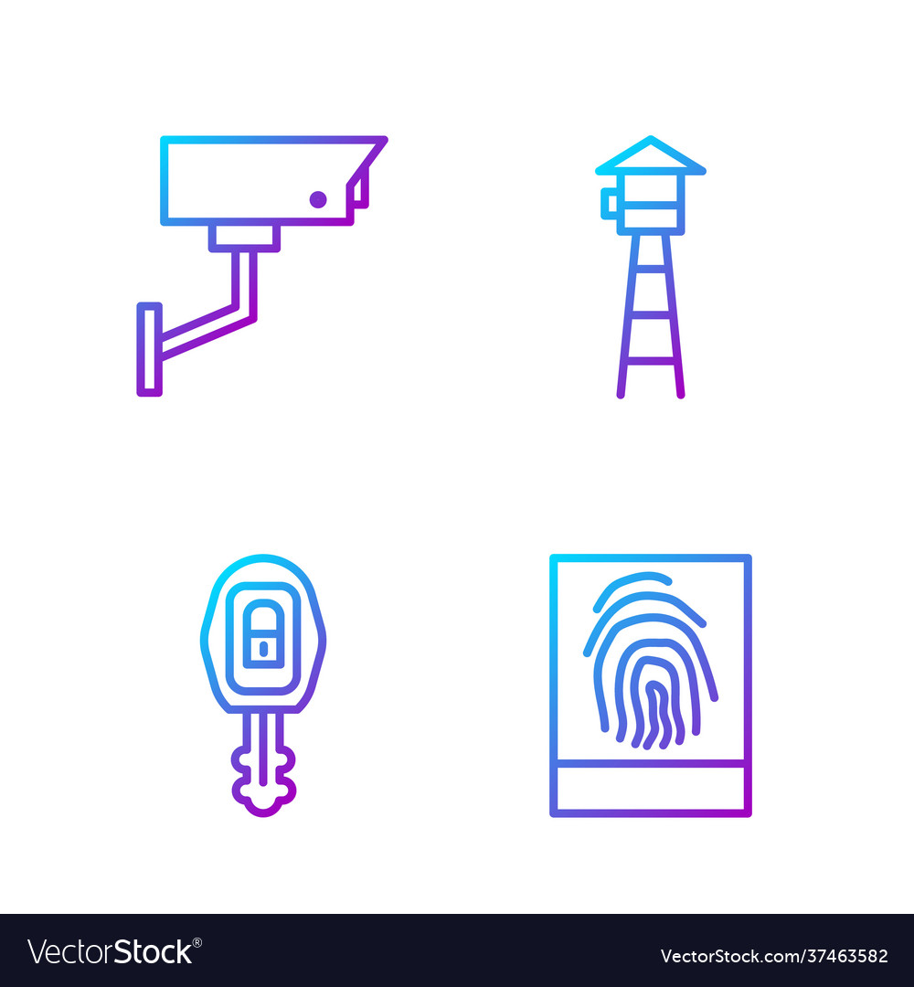 Set line fingerprint car key with remote Vector Image