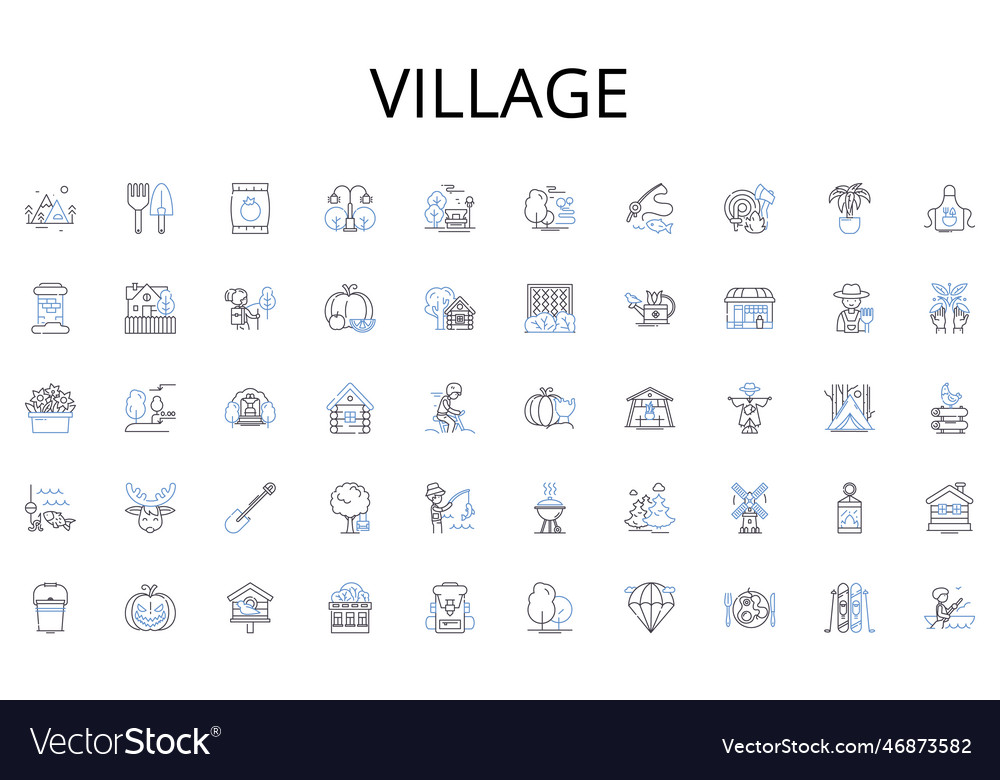 Dorf Linie Icons Sammlung reichlich