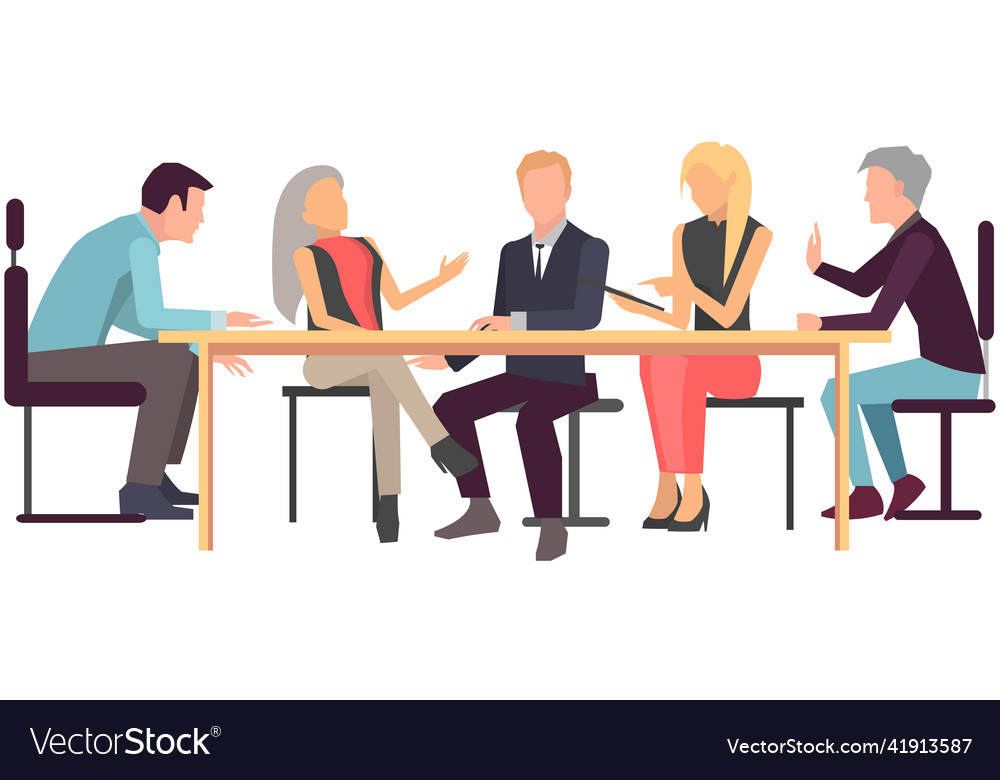 Colleagues discussing work in company profit Vector Image