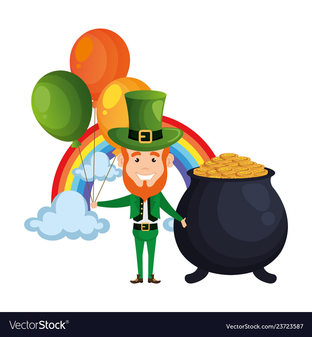 Leprechaun mit Kessel und Regenbogen